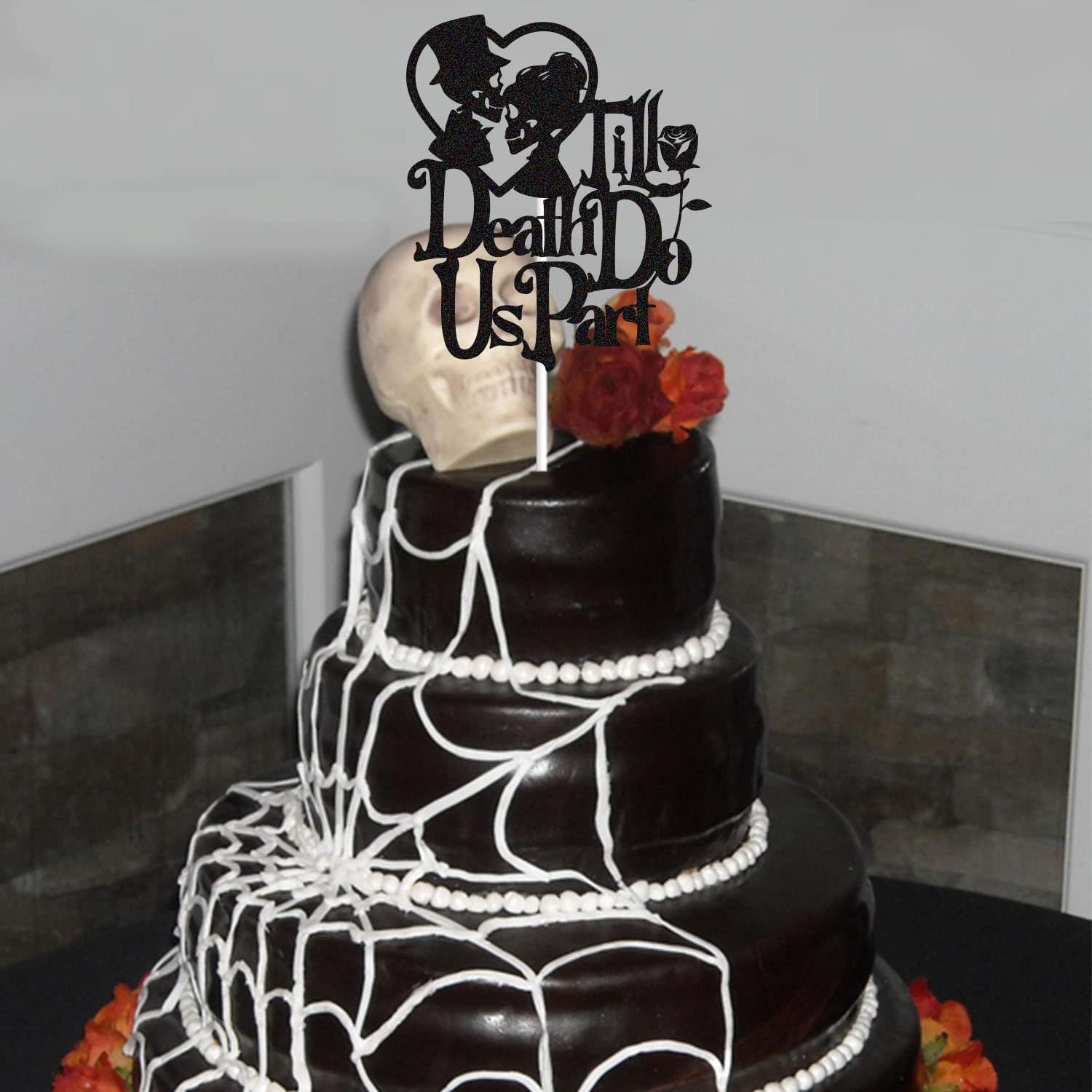Till Death Do Us Part Cake Topper - Skull Silhouette for Halloween Weddings & Day of the Dead Celebrations
