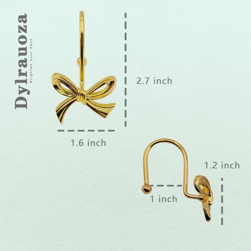 Dylrauoza Gold Shower Curtain Hooks, 12 Pack Bow Shower Curtain Rings, Decorative Metal Rust Proof Curtain Hangers with 3D Ribbon Design, Cute Coquette Bathroom Decor