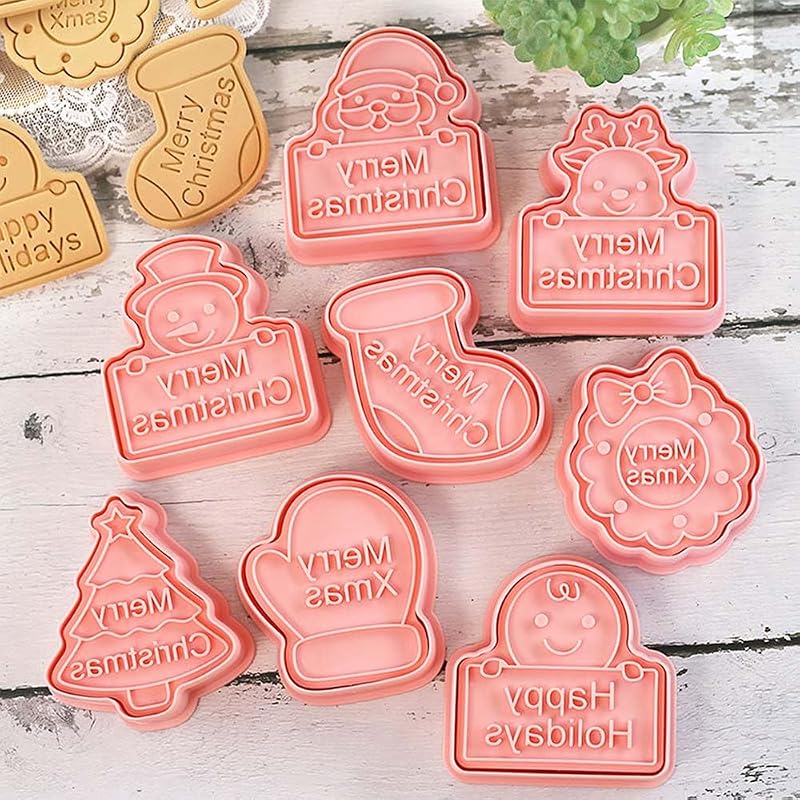 Mini Christmas Cookie Cutters Set - 8 Pcs Novelty Dough Stampers