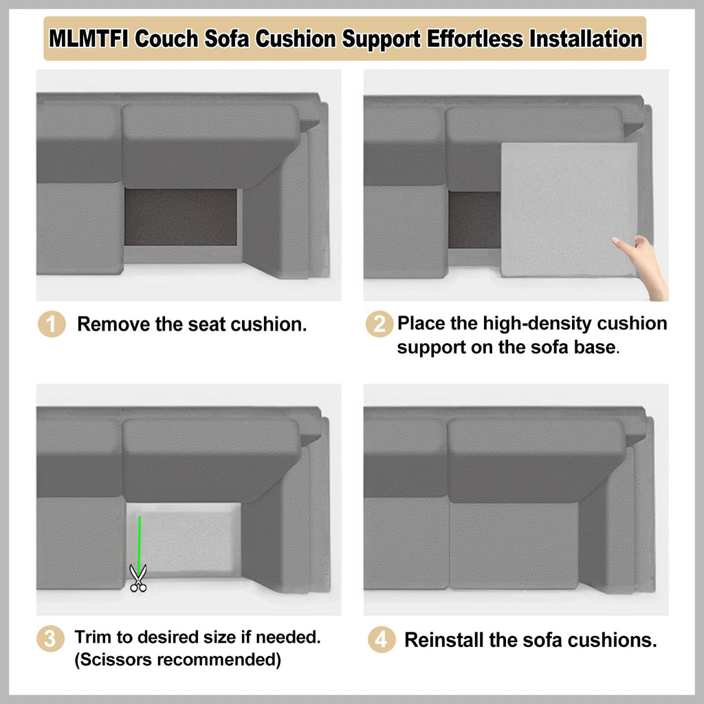 MLMTFI 22" x 22" Couch Cushion Support for Sagging Seat, 3 PCS Large Size Insert Sofa Cushion Support for Better Lift, 45D High-Density Foam Couch Replacement for Furniture Seat Sagging Repair, Grey
