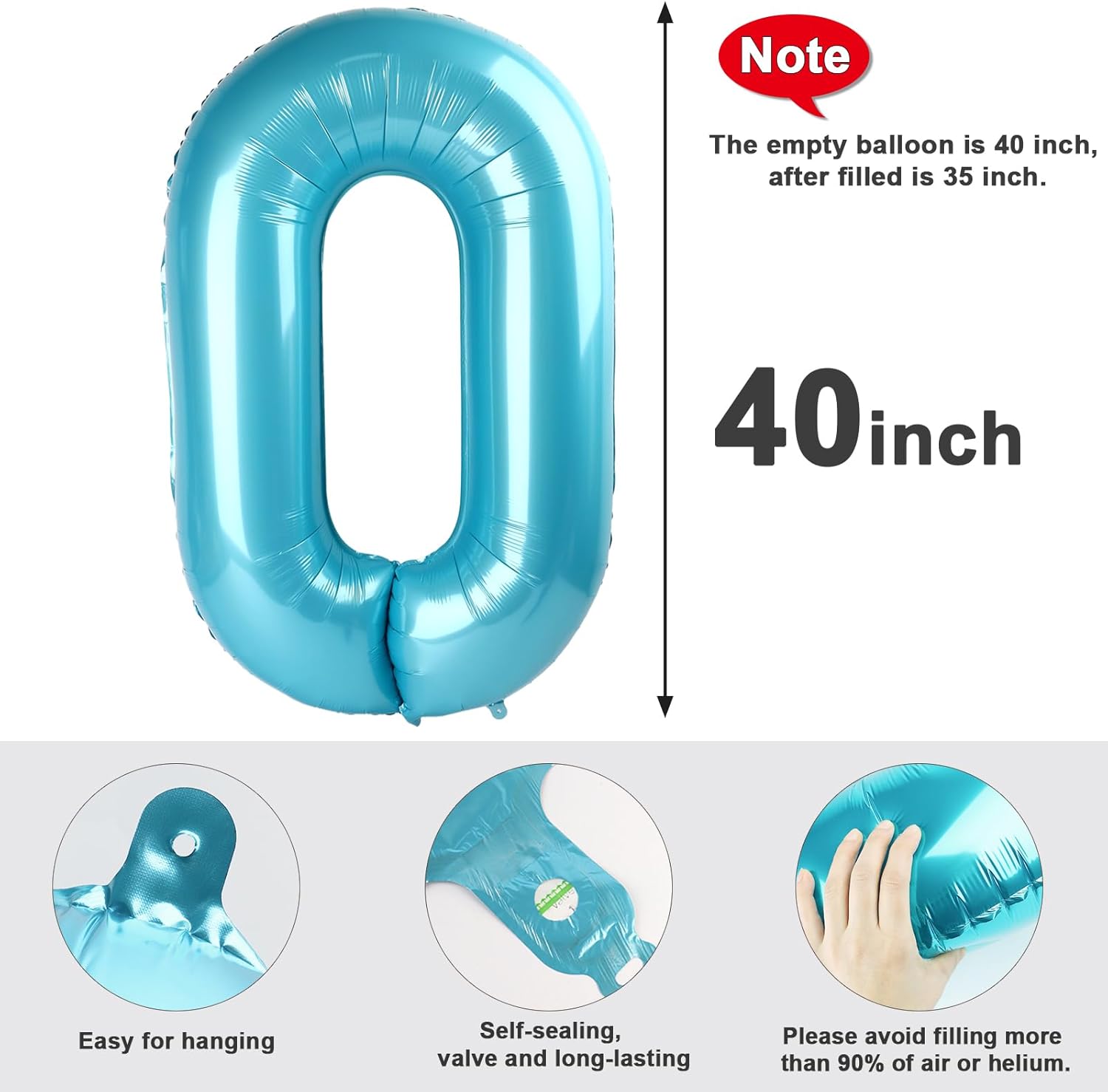 Number 0 Balloons - 40 Inch Pastel Blue Birthday Decorations for Milestone Events & Baby Showers
