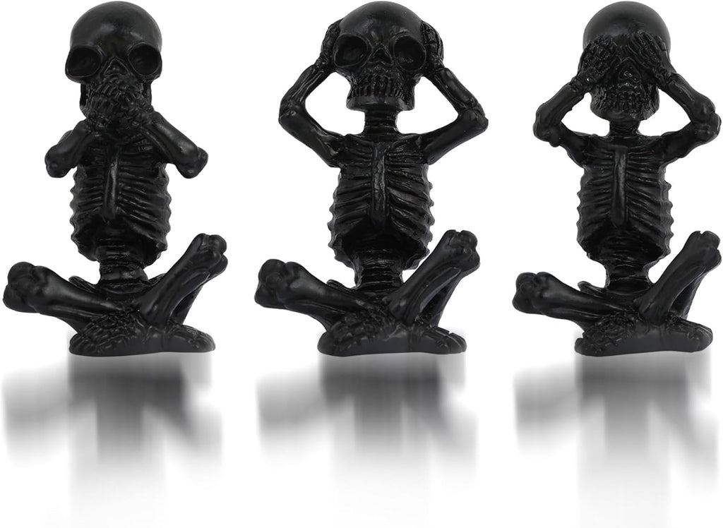 Skiennix Yoga Skeleton Figurine - Gothic Home Decor Accent Statue Set of 3 | Antique Silver Finish