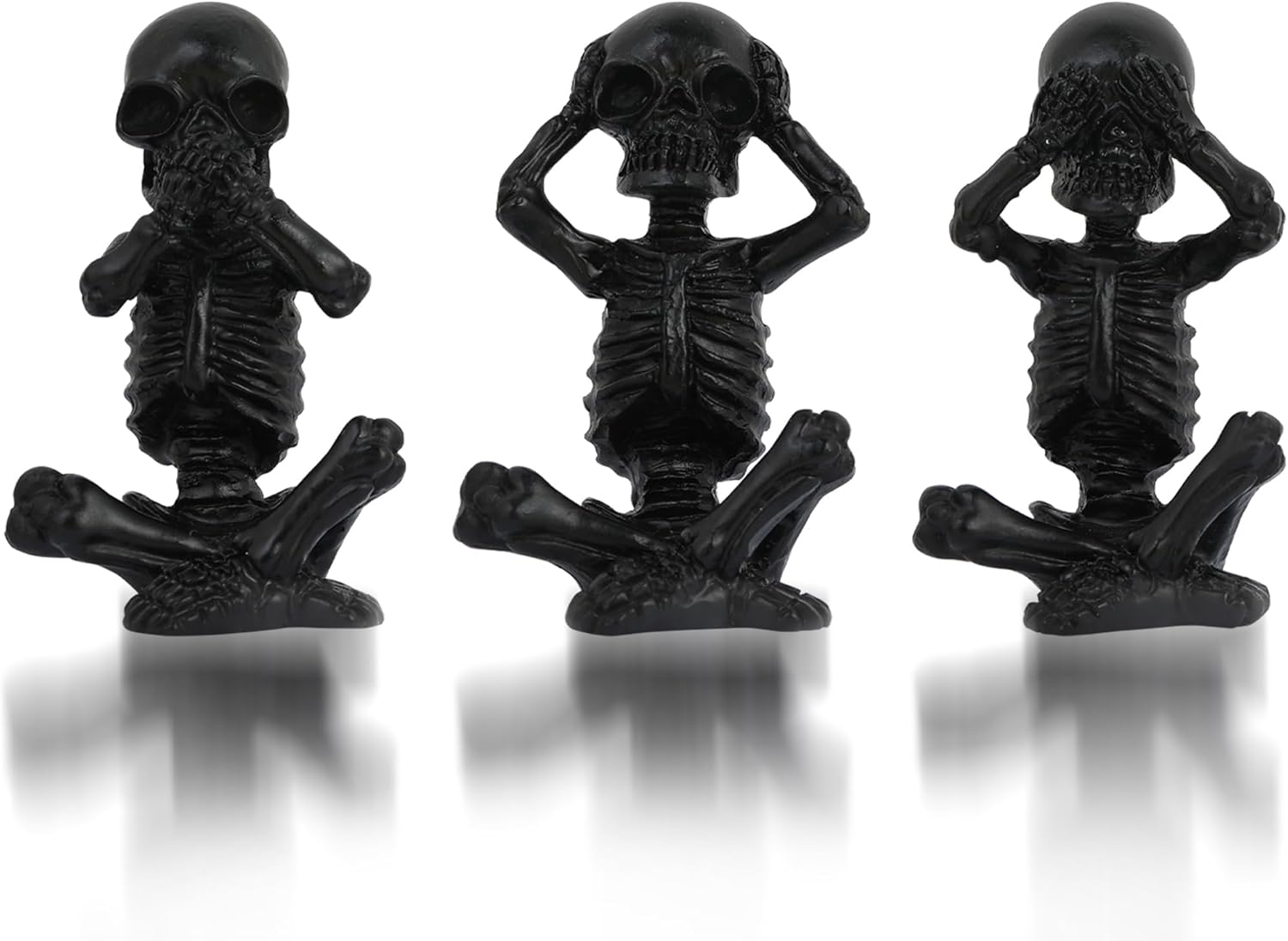 Skiennix Yoga Skeleton Figurine - Gothic Home Decor Accent Statue Set of 3 | Antique Silver Finish