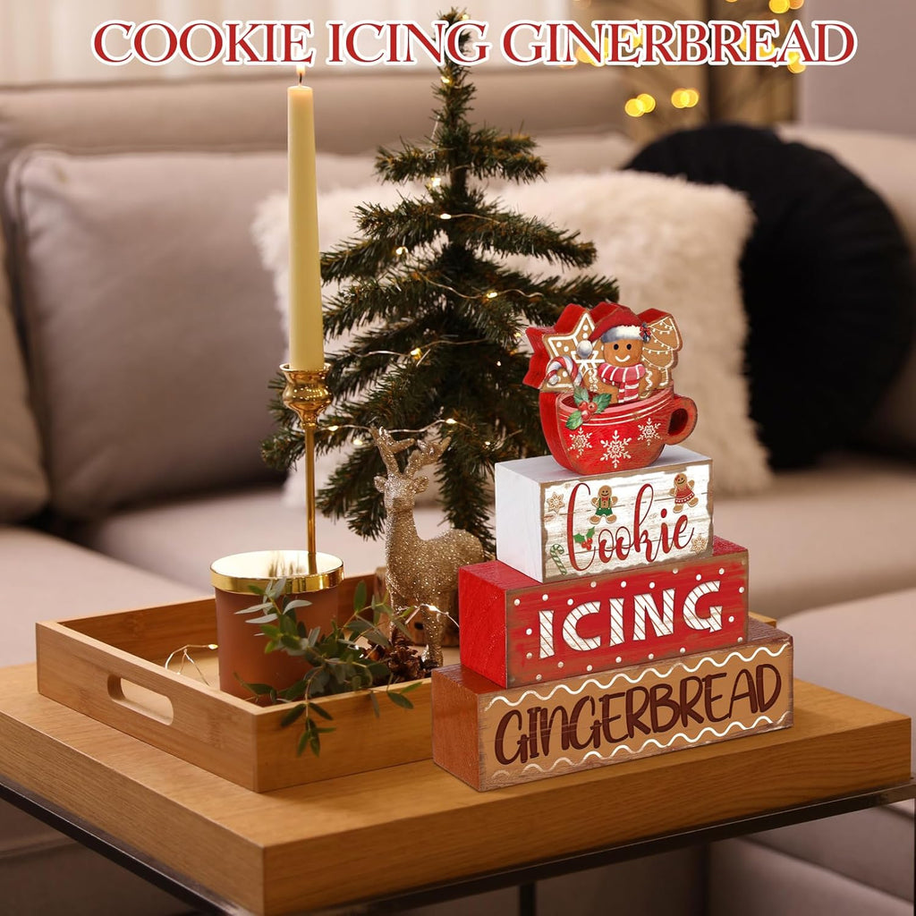 Moucuny Christmas Gingerbread Man Table Sign - 4 Pcs Wooden Decorative Set for Winter Decor