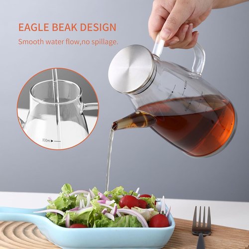 Large Glass Oil Dispenser Bottle - No Drip Olive Oil & Vinegar Cruet with Stainless Steel Lid | 20oz / 600ml Clear