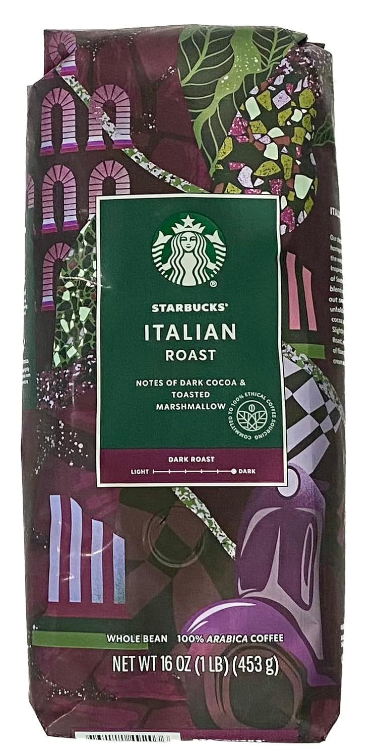 Starbucks Italian Roast Coffee - Rich Whole Bean Flavor | 16 Ounce Bag