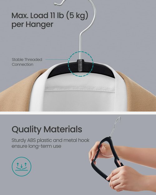 SONGMICS Velvet Hangers 50 Pack, Non-Slip Clothes Hangers, 17 x 8.3 Inches, Coat Hangers with Wide Shoulder Notches, Pants Bar, 360° Swivel Hook, Space-Saving, for Closet, Ink Black UCRF039B03