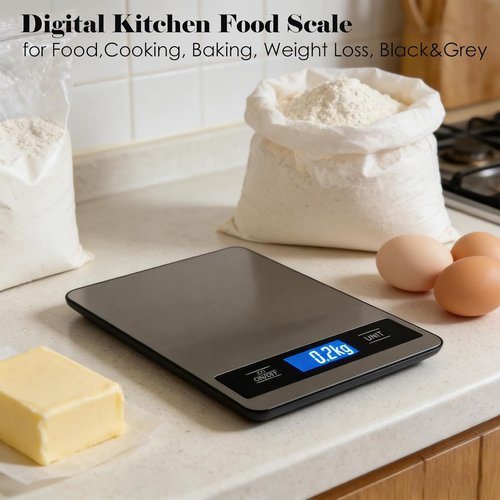 33lb/15kg Digital Food Kitchen Scale - Precision 1g/0.1oz Timer, Stainless Steel, Easy-Tare | Silver
