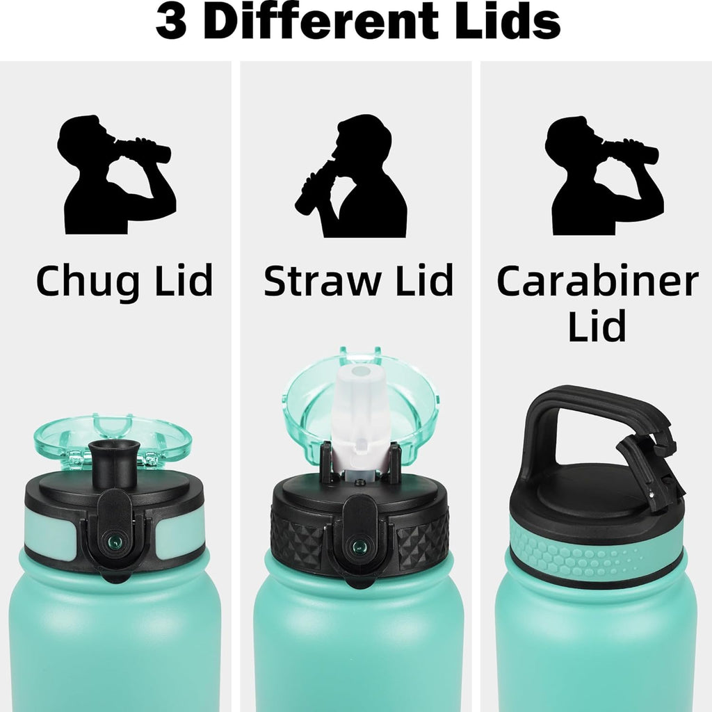 Oldley Insulated Water Bottle - 20oz Stainless Steel with 3 Lids & Fruit Strainer | BPA-Free, Leak-Proof