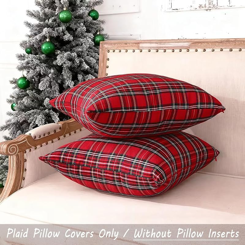Red Tartan Plaid Christmas Outdoor Throw Pillow Covers 18x18 (Pack of 2) Variation of THIS listing