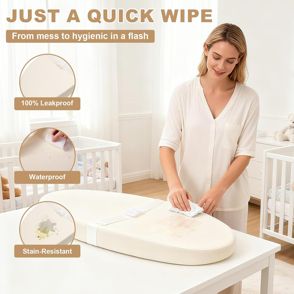 Regine Switzerland Baby Changing Pad - Waterproof PU Cover, Contoured Design, Portable & Lightweight, Beige