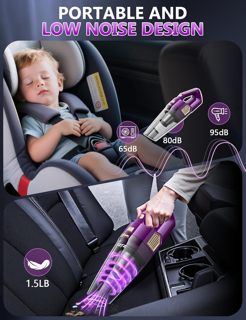 Skiennix Handheld Vacuum - 15000PA Powerful Cordless Suction | Lightweight & Rechargeable with Multi-Nozzles