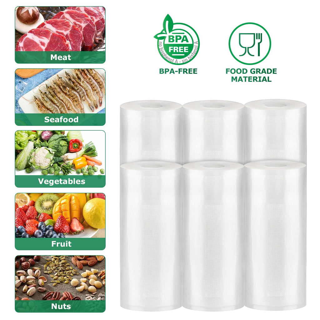 FRESKO Vacuum Sealer Bags Food Rolls 6 Packs - 8" x 20' & 11" x 20', Commercial Grade Seal a Meal Bags for Storage Food and Sous Vide, BPA Free, Customized Size for Vacuum Sealer