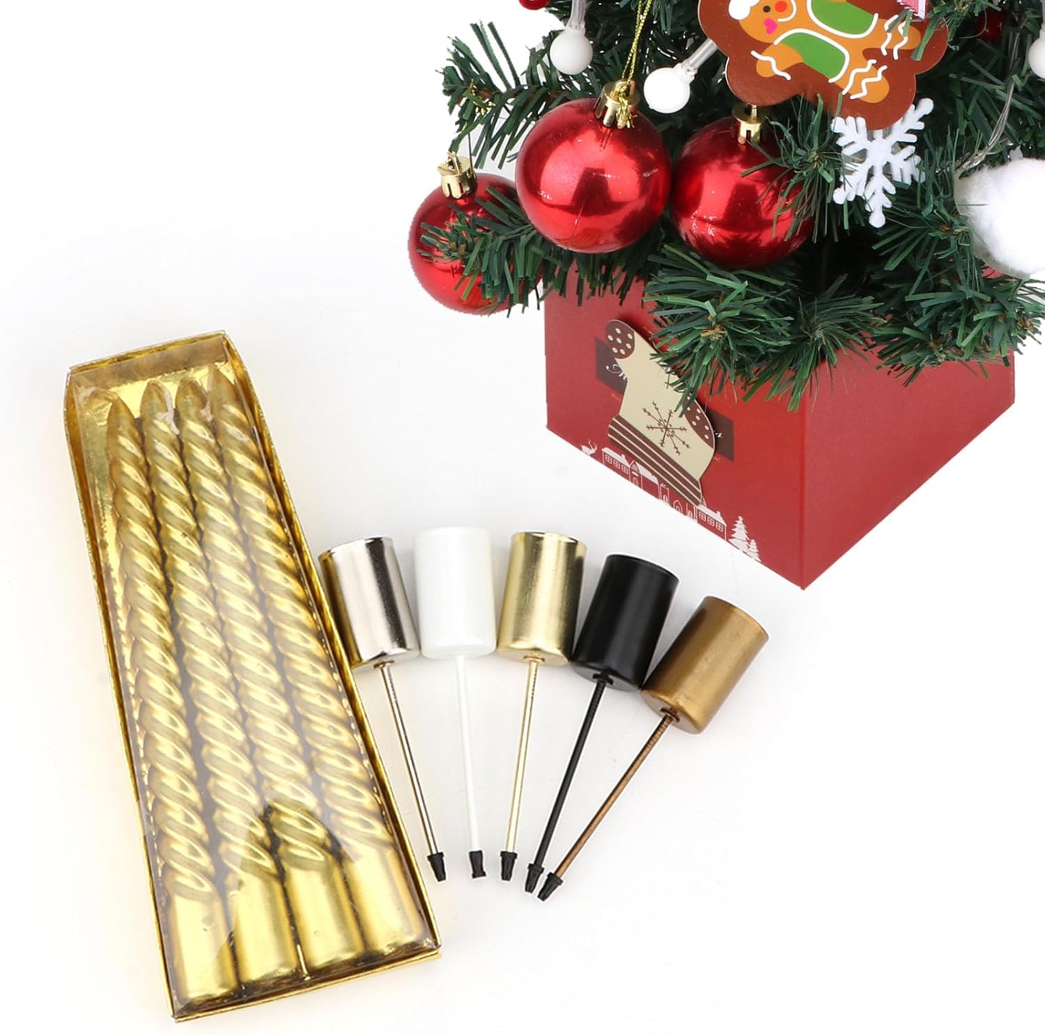 Skiennix Christmas Candle Holder Set - 4 Black Tubes for Pillar Candles | Elegant Wedding & Party Decor