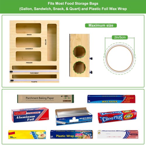 MSJGA Magnetic Food Bag Storage Organizer for Drawer or Refrigerator, Compatible with Gallon,Quart, Sandwich, Snack & Variety Size Bags