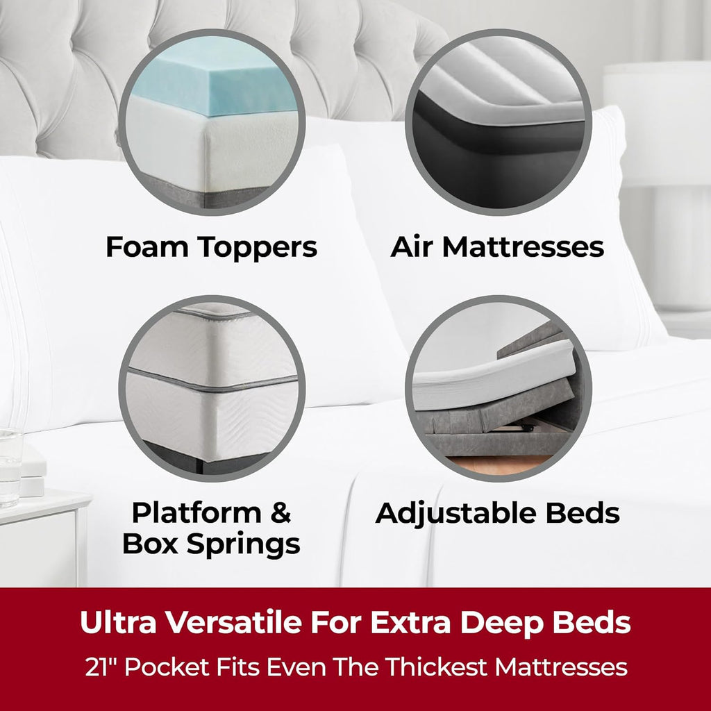 Mellanni Extra Deep Queen Sheets - Hotel Luxury, Ultra Soft & Cooling Bedding - 4 PC Set (Queen, White)