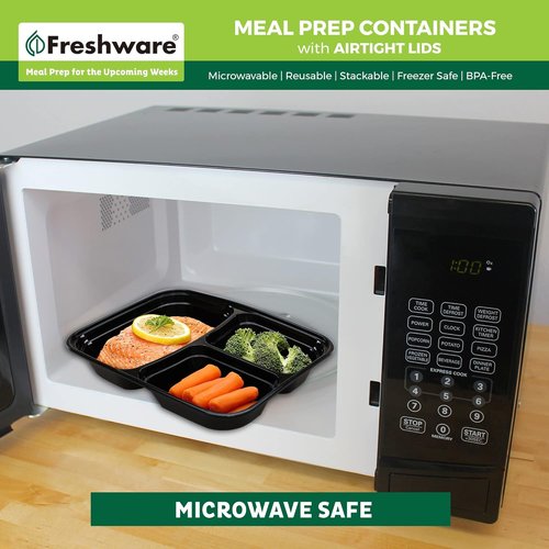 Freshware Meal Prep Containers - 21 Pack, 3-Compartment Bento Boxes, BPA Free, Stackable & Microwave Safe (24 oz)