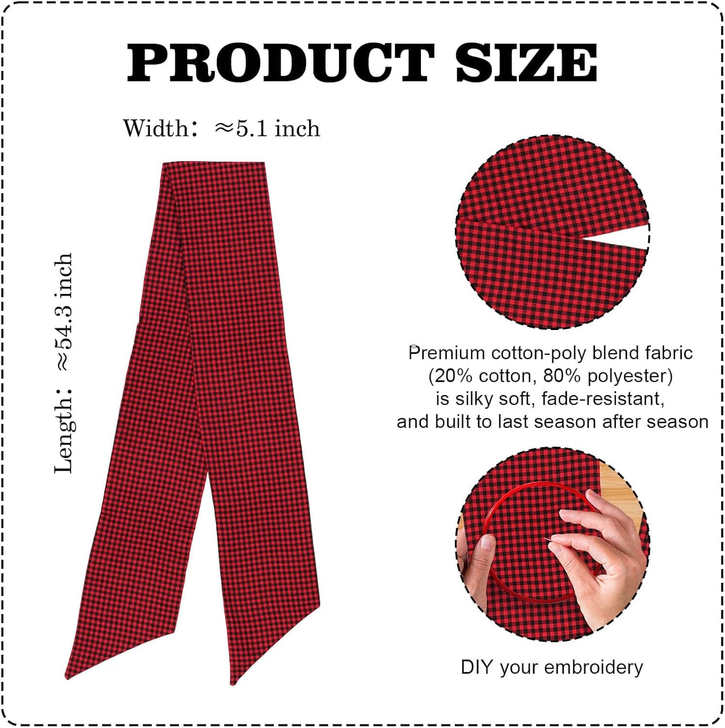 YKW Red Black Buffalo Gingham Wreath - Sash Front Door Decoration | 5.12" x 54.33" Holiday Bow Ribbon