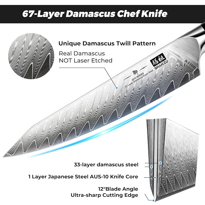 Damascus AUS-10 Chef Knife 6 inch with Whetstone Set – Sharpener Stone & Storage Box