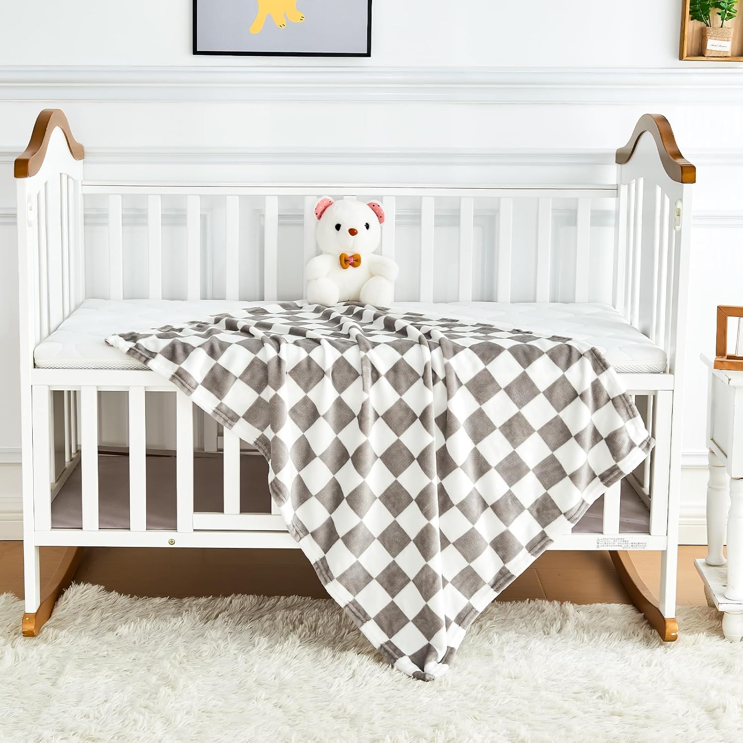 Yurhap Checkered Baby Blanket - Super Soft Fleece for Boys & Girls | 30x40 Inch, Greige