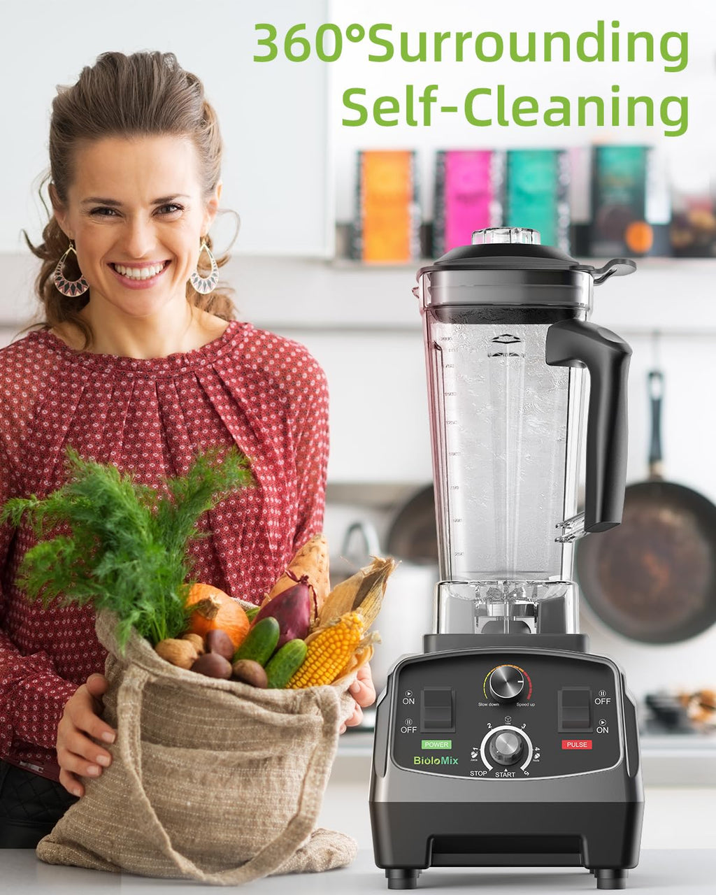 BioloMix Professional Smoothie Blender - 2200 Watt Motor, 68 Oz Large Capacity, High Speed Blender for Shakes, Smoothies, Ice Crushing, Frozen Fruits (with Extra Parts)