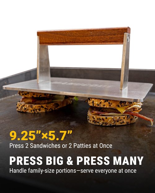 Manucode Stainless Steel Bacon Press - 3.2 LB Heavy Cooking Weight, Ideal for Flat Top Grill - Griddle Accessories for Searing Smash Burger, Steak, Sandwich - 9.25 x 5.7 Inches, Flat Bottom, Rectangle