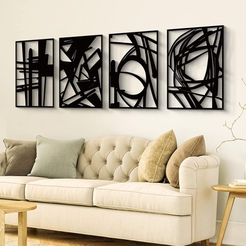 Glamativity Large Black Abstract Metal Wall Art - Minimalist 3D Textured Sculptures | Perfect for Living Room & Bedroom (22.5")