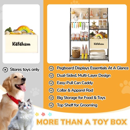 KAFAHOM Dog Toy Basket with Pegboard, Dogs Toy Bin with Storage Organizer, All-in-One Dog Stuff Box & Essential Holder, Perfect Basket for Dog Toys in Living Room, Great Gifts for Pet Lovers, Black