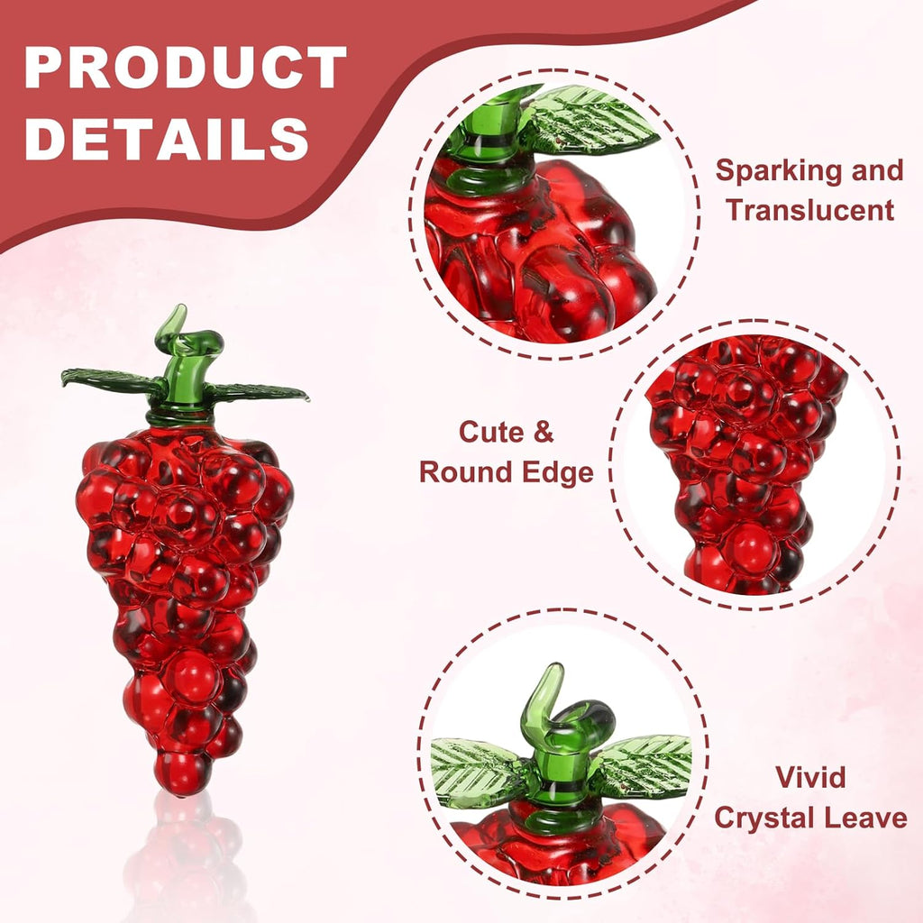 Uxcell Crystal Grape Figurine - 3.7" Red Artificial Fruit Statue | Elegant Glass Collectible Decor