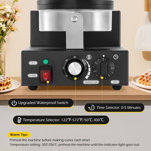 Dyna-Living Commercial Waffle Maker 1200W Professional Waffle Maker Commercial Restaurant Waffle Iron Non-stick Classic Waffle Machine Waffle Bowl Maker for Home