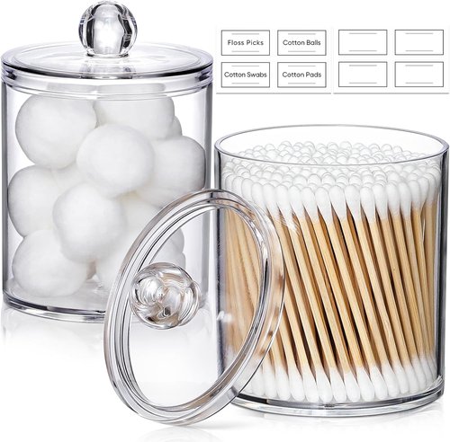 Clear Acrylic Qtip Holder Dispenser by [Brand Name] - 2 Pack Cotton Swab Canisters for Bathroom & Vanity Storage