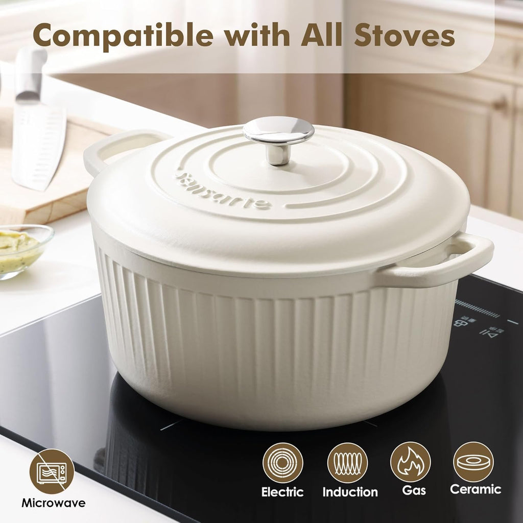 SENSARTE Enameled Cast Iron Dutch Oven - 3.5 Quart Heavy-Duty Kitchen Pot with Lid & Potholders | White
