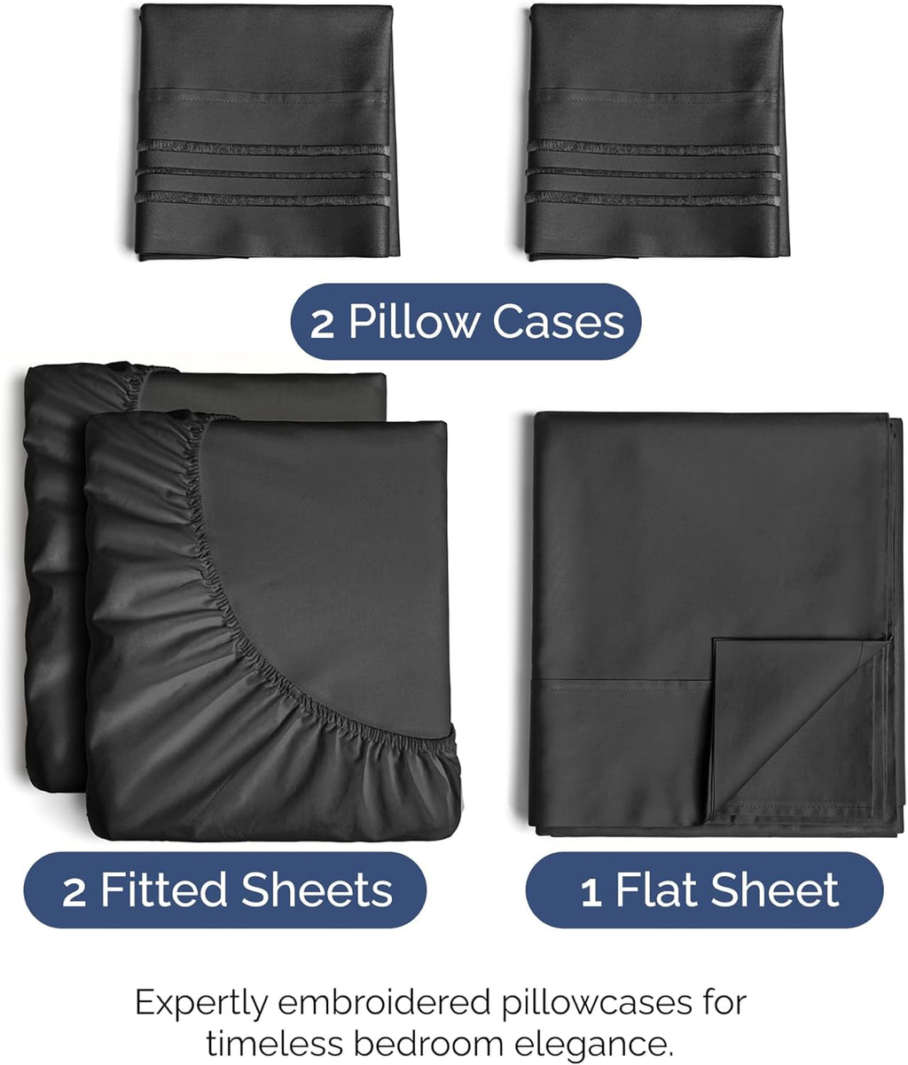 Split King Size 5-Piece Sheet Set | Comfy, Breathable & Cooling Hotel Luxury Bedding - Deep Pockets, Soft, Wrinkle-Free - Oeko-Tex Certified, Black