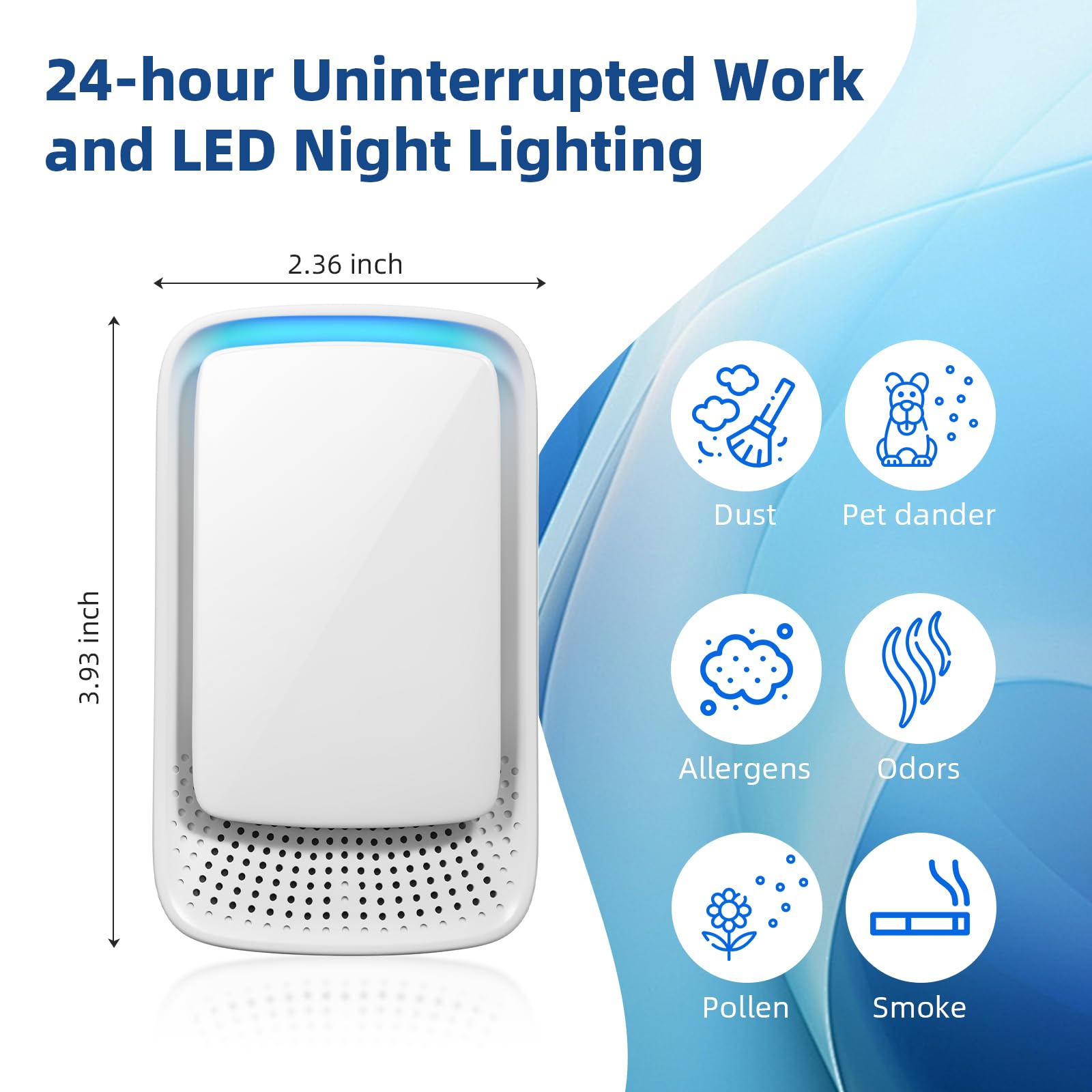 2026 New Plug in Air Purifiers Air Ionizers for Dust Mites, Odor Eliminator for Home with Negative Ion Generator, Quiet Portable Air Freshener Plug In for Bedroom,Office,Kitchen,Smoke,Dust (6)