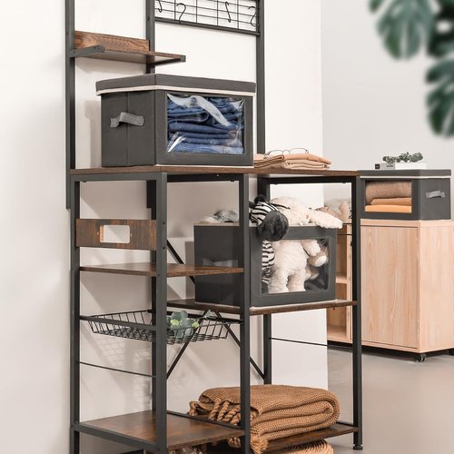 Homsorout Storage Bins - Collapsible Fabric Boxes with Lids & Windows | 3-Pack Dark Grey Closet Organizers