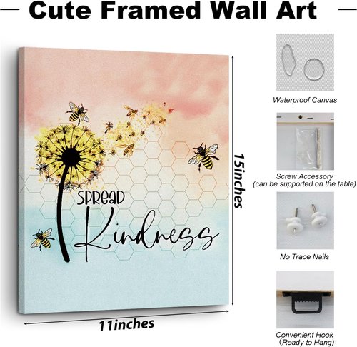 Henhesaha Inspirational Bee Quotes | Cute Bee Decor Canvas Wall Art - Framed 11.4x15" for Home & Bedroom