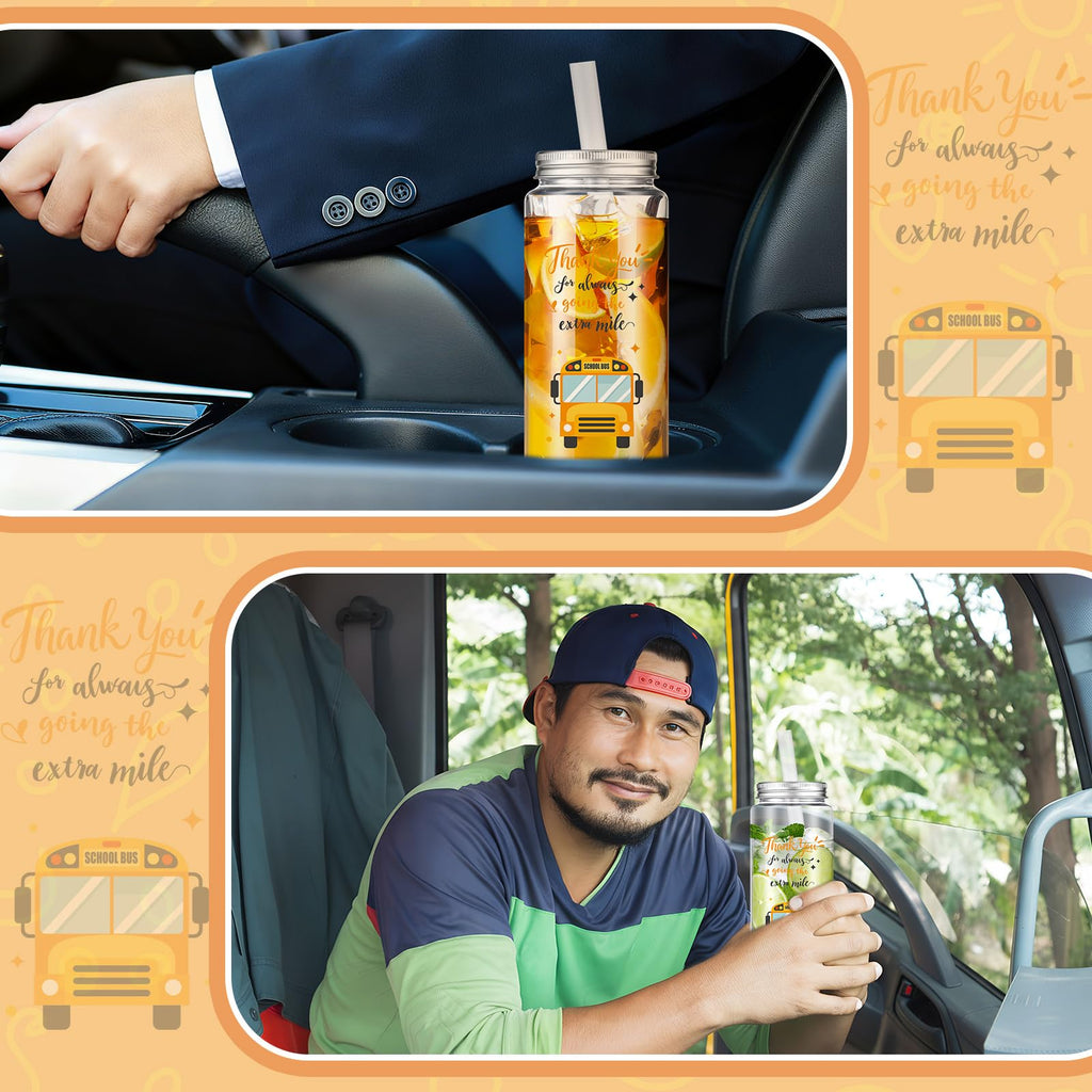 Skylety 24 Pcs School Bus Driver Gift Cup Bulk, School Bus Driver Appreciation Gifts 4 oz Plastic Cup Thank You for Always Going The Extra Mile Tumbler with Lids and Straws for Men Drivers