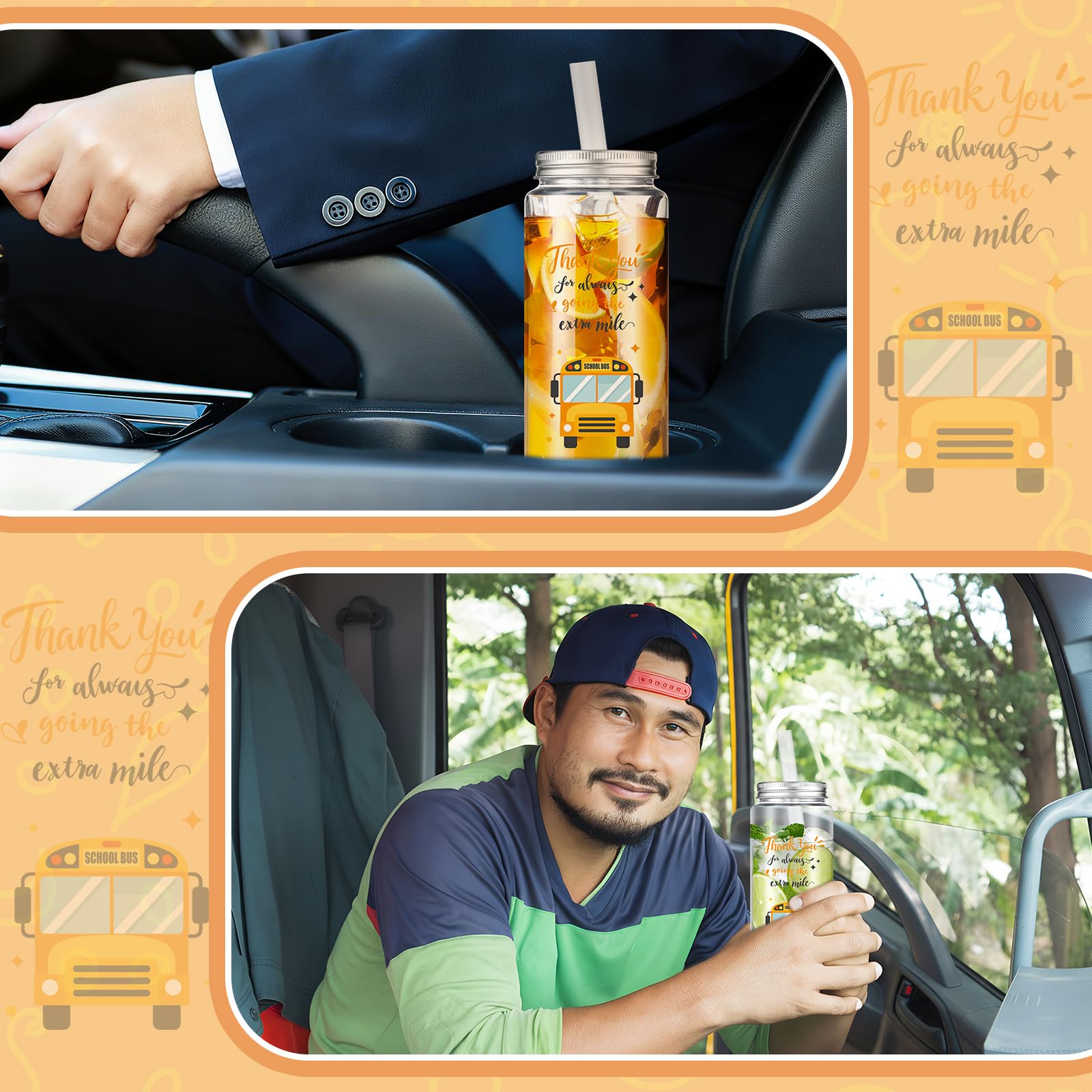 Skylety 24 Pcs School Bus Driver Gift Cup Bulk, School Bus Driver Appreciation Gifts 4 oz Plastic Cup Thank You for Always Going The Extra Mile Tumbler with Lids and Straws for Men Drivers