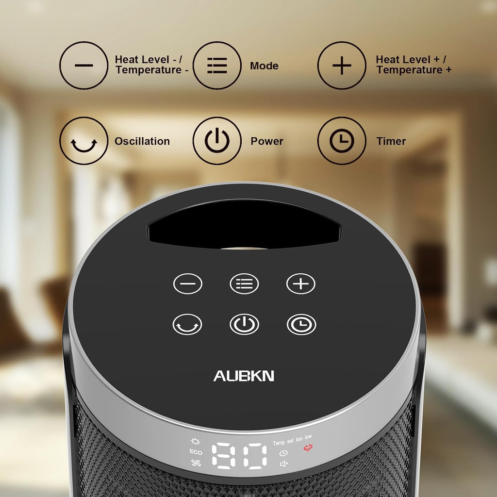 WINHL Portable Electric Space Heater - 1500W PTC Ceramic with Thermostat, Remote & 70° Oscillation | Ideal for Home & Office
