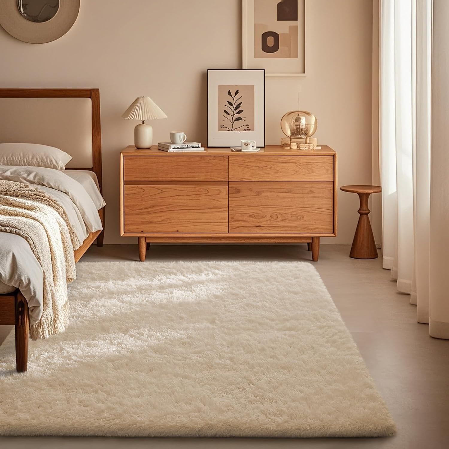 Ophanie 3x5 Non-Slip Area Rug - Preppy Ivory Carpet for Bedroom & Dorm Decor | Fluffy Nursery Essential