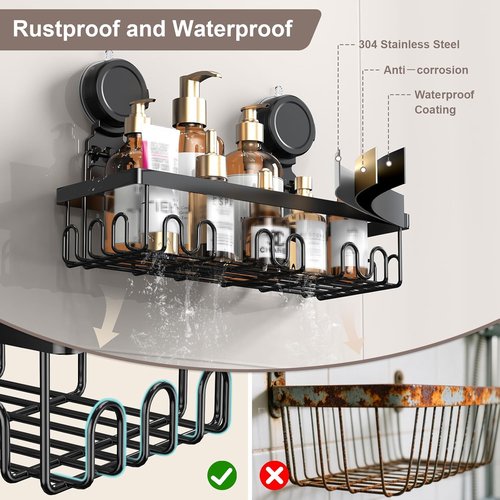 JOTPE Shower Caddy - No Drill Suction Cup Organizer | Waterproof & Removable, Holds 40 lbs, Black