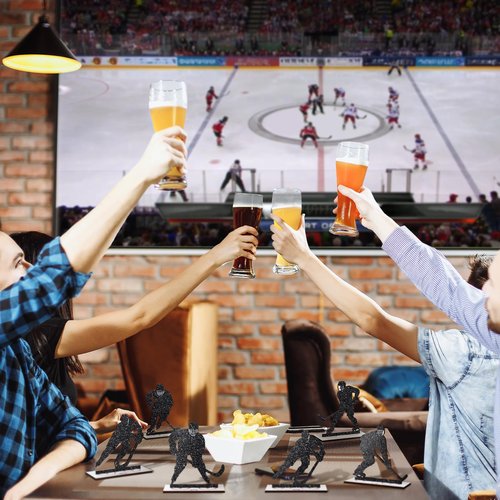 Beeveer 6 Pcs Hockey Party Table Decoration Wooden Sports Table Sign Glitter Ice Hockey Players Silhouette Centerpieces Ice Puck Tiered Tray Decor for Fans Club Sport Birthday Tailgate Party Supplies