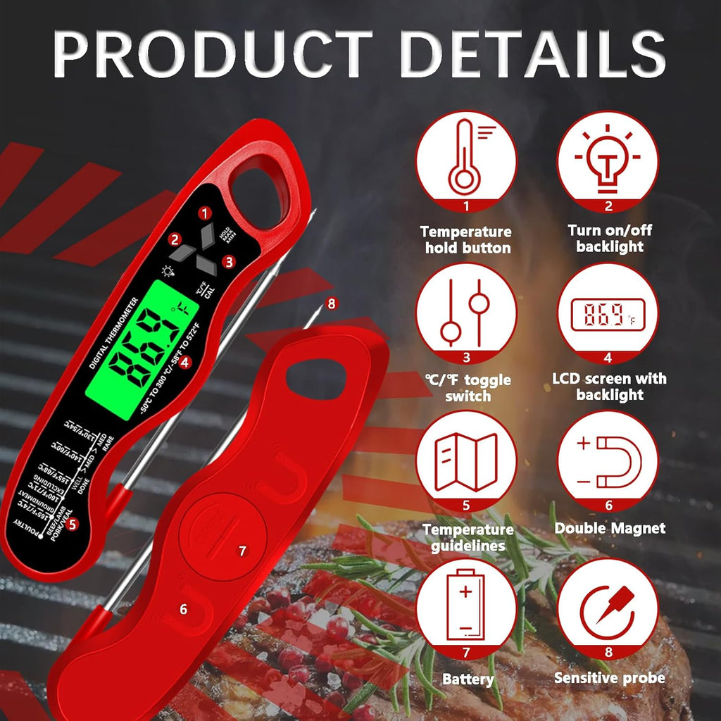 Skiennix Digital Meat Thermometer - IP67 Waterproof with Backlight & Calibration | Perfect for Cooking & Grilling