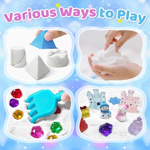 Aocii Kids Sensory Bin Sand Kit - Winter Fairy Tale Theme Sandbox Play Set for Ages 3-9