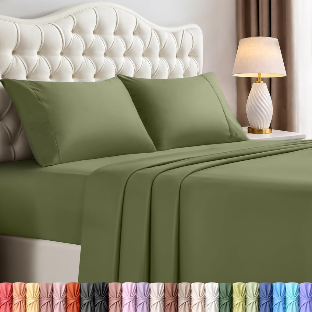 Utopia Bedding King Size Sheet Set - Soft, Breathable Microfiber | 4-Piece in Olive, Oeko-Tex Certified