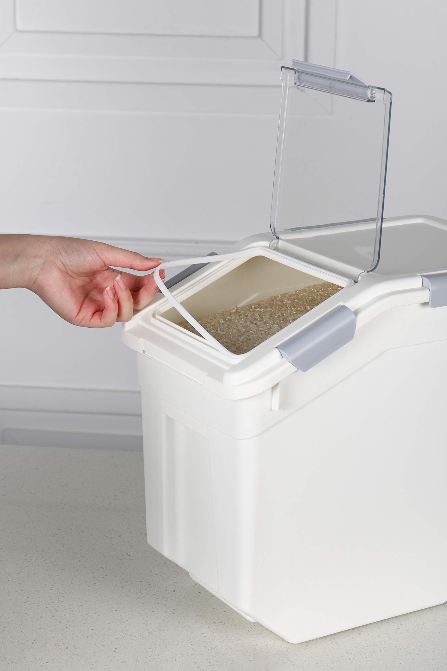 EonTone [2-Pack] 30 lbs Rice Storage Container, 15L Airtight Food Bin with Wheels for Flour, Pet Food