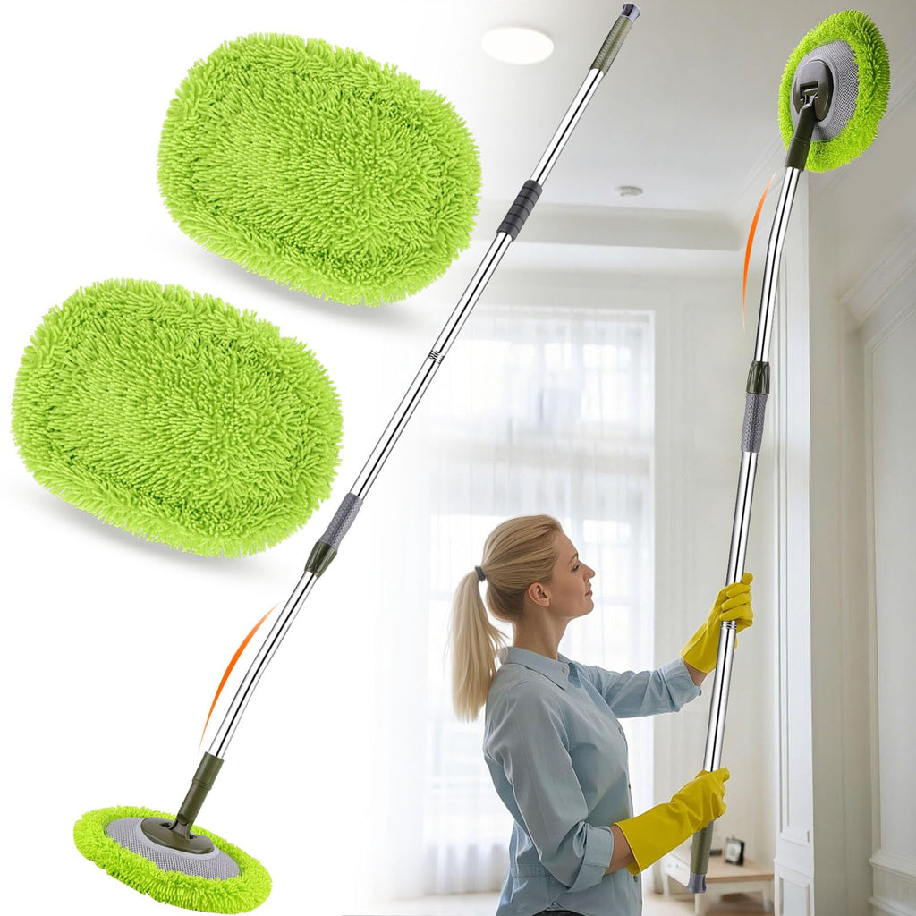 Wall Mop,Wall & Baseboard Cleaner Mop Tool with 71.3'' Long Handle,Ceiling Dust Mop with 15° Labor-Saving Extension Pole,Rotatable Adjustable Cleaning Tool Duster for Cleaning Window,Tile,Home,Green