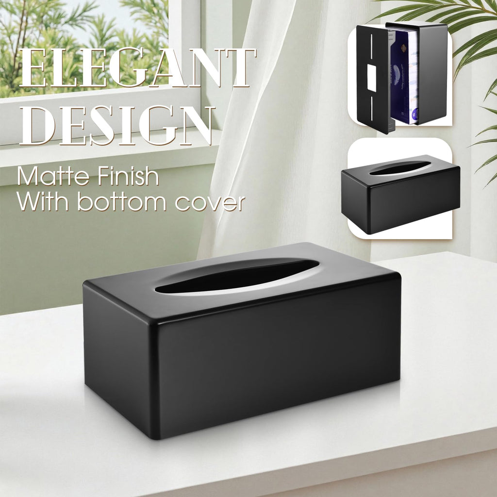 Y-in Hand Tissue Box Cover, Rectangular Facial Tissue Holder with Bottom, Decorative Storage Organizer Box for Bathroom Vanity, Countertops, Dressers, Night Stand, Parlors and Offices - Black