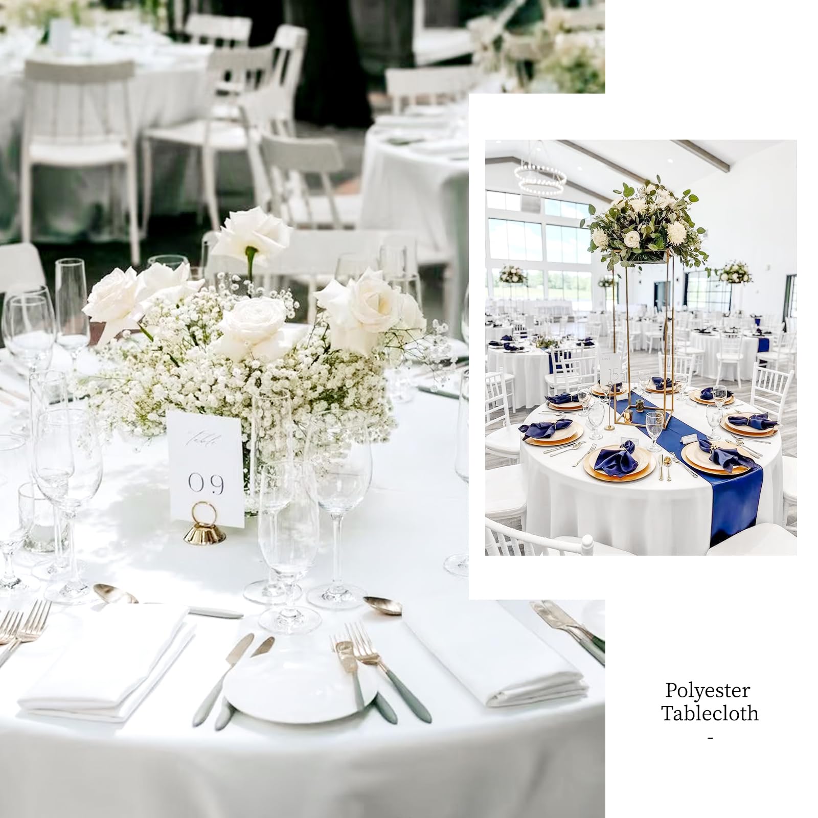 10 Pack White Round Tablecloth 90 Inch, Waterproof Polyester Table Cloth for Round Tables, White Tablecloths Stain and Wrinkle Resistant Washable Fabric Table Cover for Party Dining Wedding Banquet