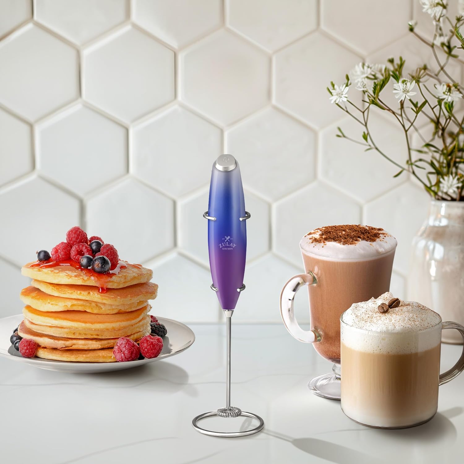 Zulay Kitchen Milk Frother Wand - Ultra-Fast Handheld Electric Whisk for Coffee & Lattes - Includes 4 AA Batteries